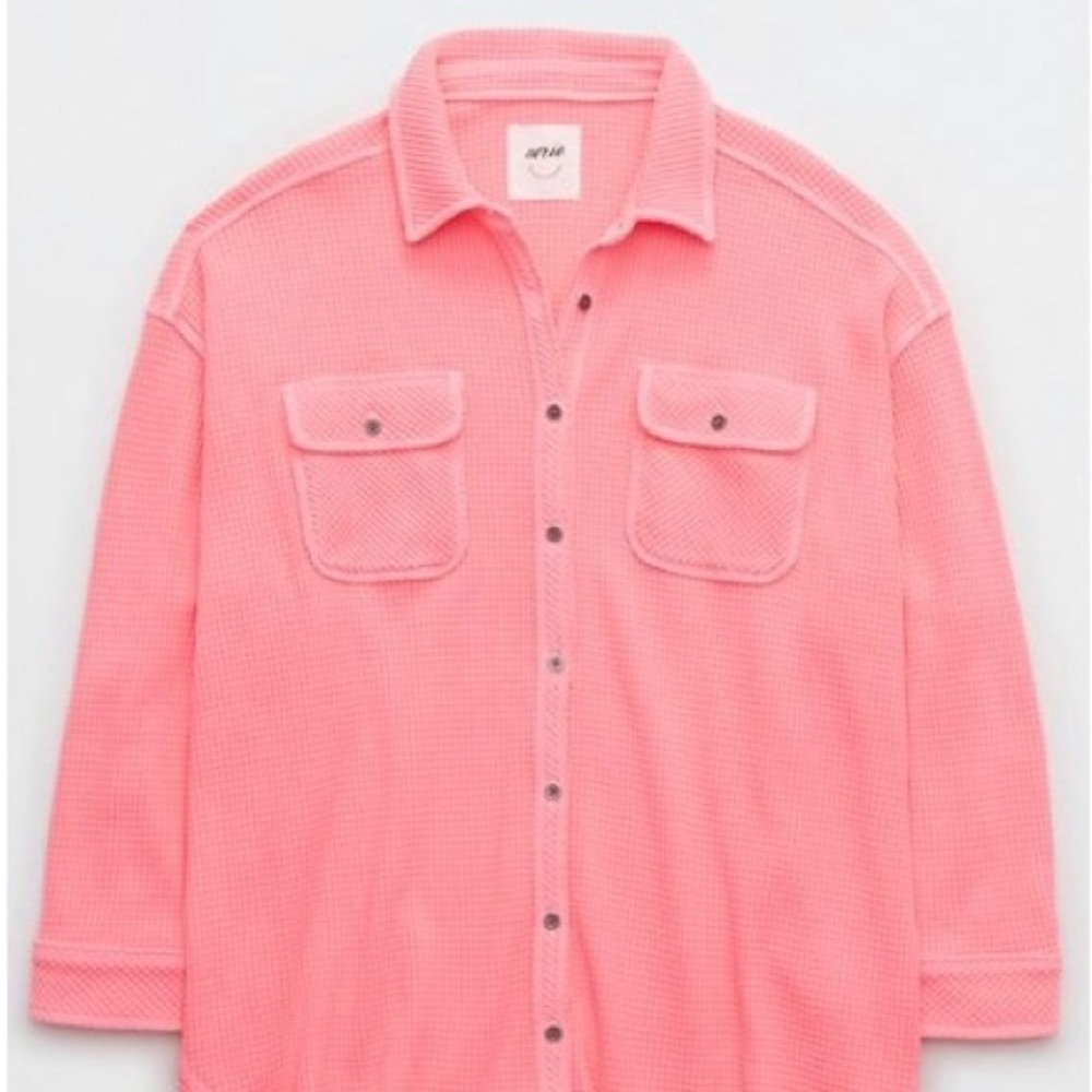 Arie Lumberjane Waffle Shirt, size large, color coral sun (but is hot pink)